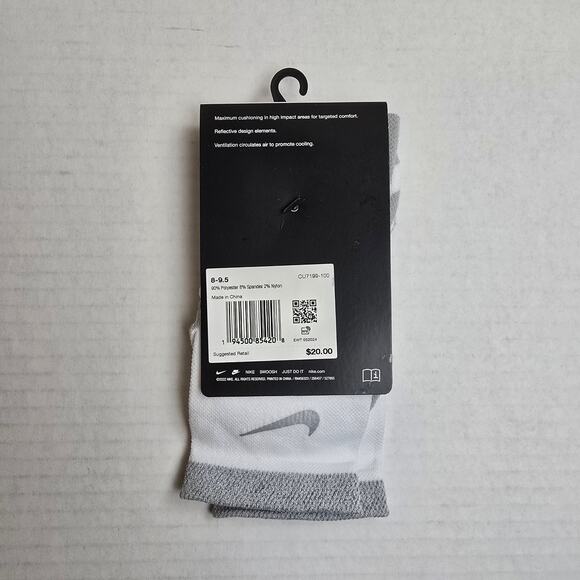 Nike Spark Running Ankle Socks Size W9.5-11/M8-9.5 White Cushioned Dri-Fit - Picture 3 of 3